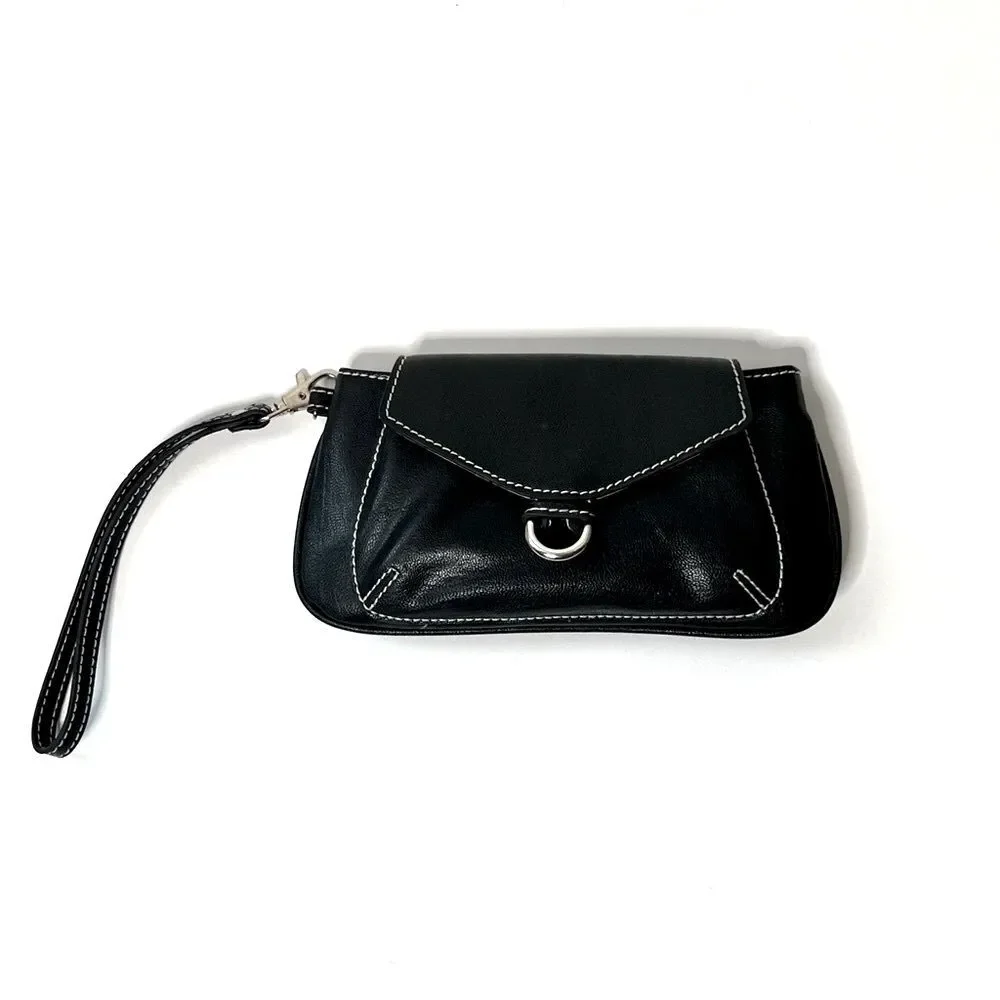 Liz Claiborne Black Vegan Leather Wristlet Clutch Wallet Purse